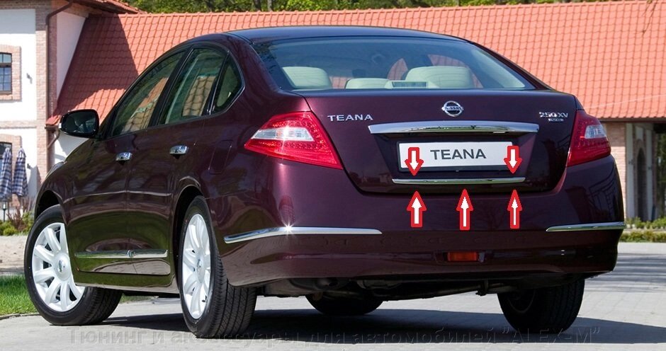 Молдинг крышки багажника под номером нижний хромированный для Nissan Teana J32 2008- от компании Тюнинг и аксессуары для автомобилей "ALEX-M" - фото 1
