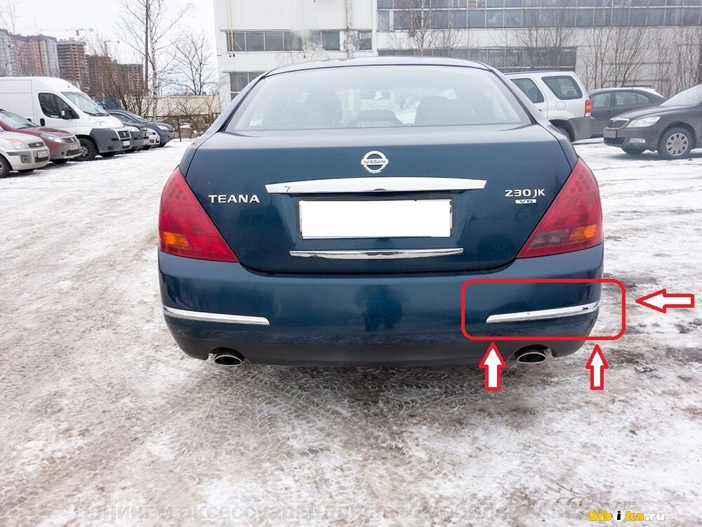 Молдинг заднего бампера правый хромированный для Nissan Teana J31 2006-2007 Европа от компании Тюнинг и аксессуары для автомобилей "ALEX-M" - фото 1