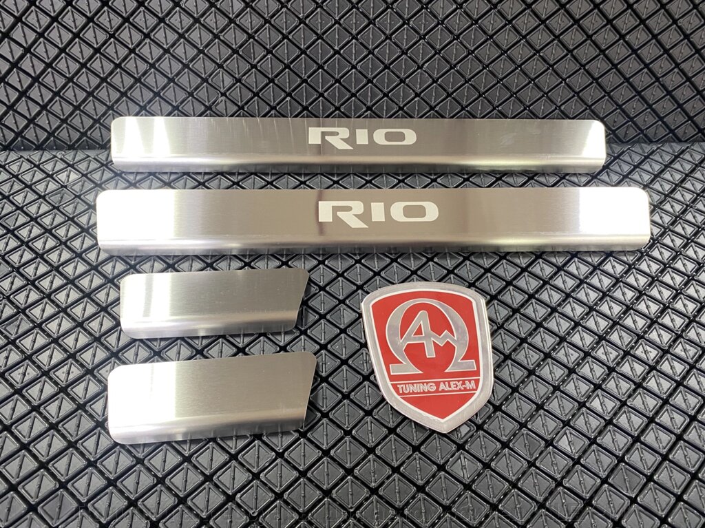 Накладки на пороги салона (на проём двери, на металл) из нержавеющей стали (Rival) для Kia Rio / Rio X-Line 2017- от компании Тюнинг и аксессуары для автомобилей "ALEX-M" - фото 1