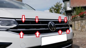 Накладки на решётку радиатора 4 части из нержавеющей стали (S-Dizayn) для VW Tiguan 2020-2022