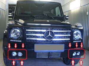 Очки под окрас в штатный бампер под модульные фары 100 мм (Копия ART) для Mercedes Benz G-class w463 1990-2006