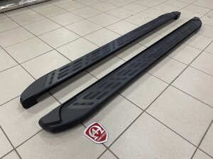 Пороги внешние площадки алюминий Sapphire V2 black (Сапфир 2 чёрные) для Mitsubishi Pajero Sport 2016-