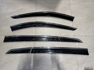 Дефлектора на окна тёмные с нержавеющим молдингом 6 частей (Wind, Китай) для Nissan X-Trail T32 2014-