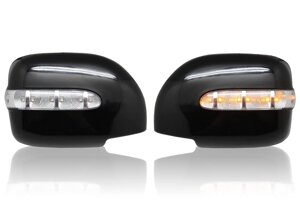 Накладки на зеркала чёрные с повторителями поворотов для Land Cruiser 100