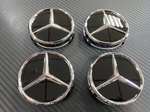 Заглушки в диски чёрные глянец 75 мм для Mercedes Benz
