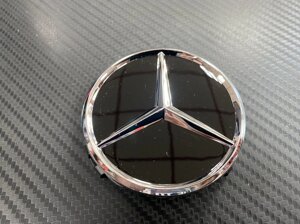 Заглушка в диск чёрная глянец 75 мм для Mercedes Benz