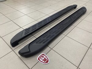 Пороги внешние площадки алюминиевые Sapphire V2 black (Сапфир 2 чёрные) для Suzuki Vitara 2014-2019 (4 поколение)