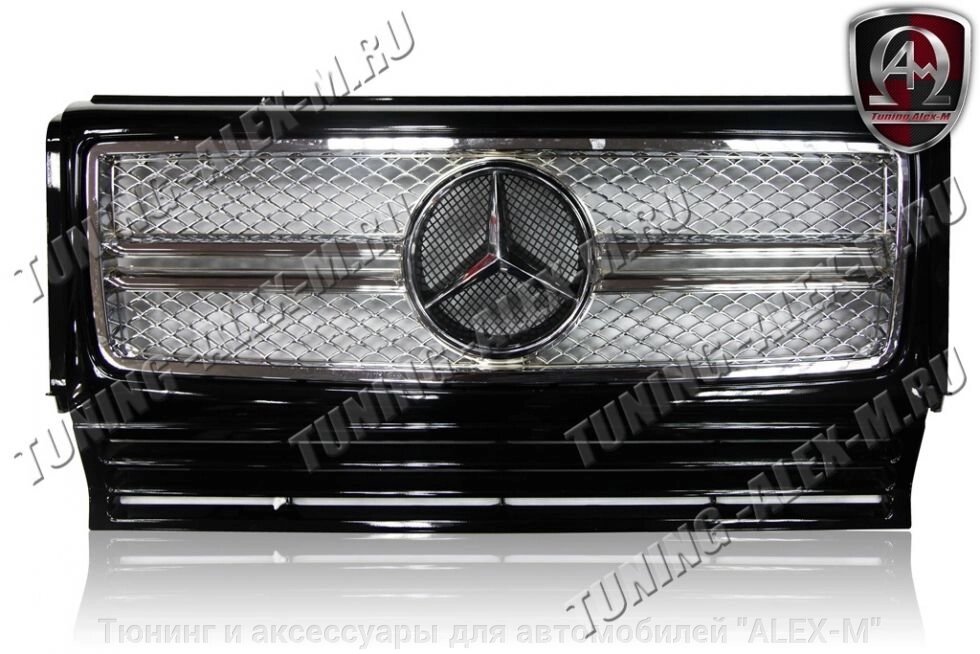 Решётка радиатора чёрная в стиле 6.5 AMG с хромированной сеткой (Китай) для Mercedes G463 - фото