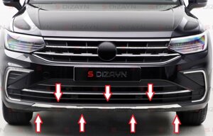 Накладка в передний бампер "сабля" из нержавеющей стали (S-Dizayn) для VW Tiguan 2020-2022