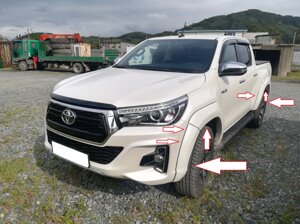 Расширители колёсных арок 6 частей из ABS-пластика под окрас (Китай) для Toyota Hilux 2018-2020