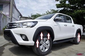 Расширители колёсных арок 6 частей из ABS-пластика под окрас короткие, вынос 20 мм (Китай) для Toyota Hilux 2015-2018