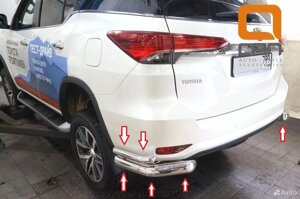 Защита заднего бампера углы двойные 76/42 мм из нержавеющей стали (Can Otomotiv) для Toyota Fortuner 2017-