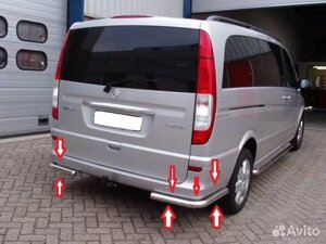 Защита заднего бампера углы одинарные 70 мм для Mercedes Vito w639 2003-2014 короткая база