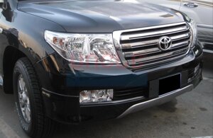 Юбка переднего бампера чёрная + серебро для Toyota Land Cruiser 200