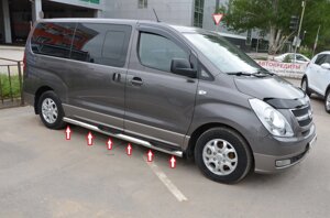 Пороги внешние трубы 76 мм В2 из нержавеющей стали со степами для Hyundai Starex Н1 2007- / 2017-н. в. (Urban)