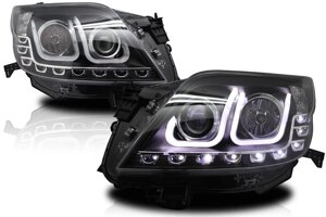Фары передние чёрные в стиле Zombie со светодиодами U-Bar для Toyota Prado 150 2009-2013