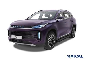 Пороги внешние площадки алюминий чёрные (Rival, Россия) для Exeed TXL 2020-