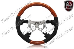 Руль анатомический чёрная кожа + светлое дерево для Toyota Land Cruiser 100 2003-2007г