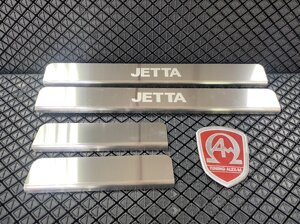 Накладки на пороги салона (на проём двери, на металл) из нержавеющей стали (Rival) для VW Jetta 2011-