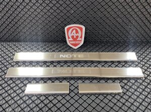Накладки на пороги салона из нержавеющей стали 4 части AluFrost (на металл) для Nissan Note 2013-