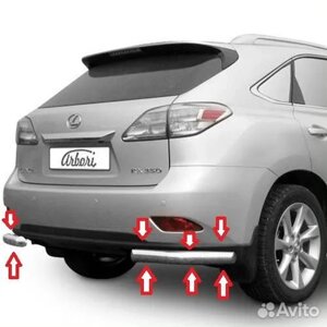 Защита заднего бампера углы одинарные 57 мм из нержавеющей стали для Lexus RX 350 / 270 2012-2015