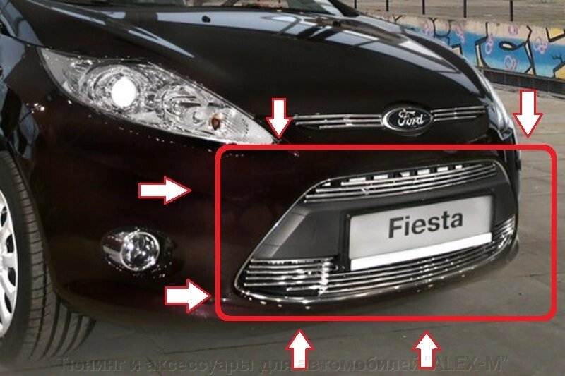 Декоративные элементы нижнего воздухозаборника переднего бампера d 8 мм (2 элемента - верх+низ)  для Ford Fiesta 2008- - гарантия