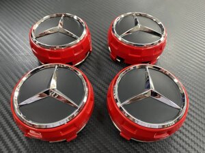 Заглушки в диски AMG бочка красная 75 мм для Mercedes Benz