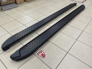 Пороги внешние площадки Sapphire V1 black (Сапфир 1 чёрные кружочки) для Ford Tourneo Custom 2012- (длинная база 240 см)