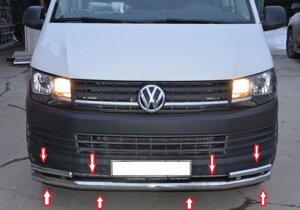 Защита переднего бампера двойная труба 60/42 мм из нержавеющей стали (Россия) для Volkswagen T6 2015-2019