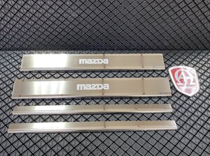 Накладки на пороги салона из нержавеющей стали 4 части (на металл) AluFrost для Mazda 5 2005-