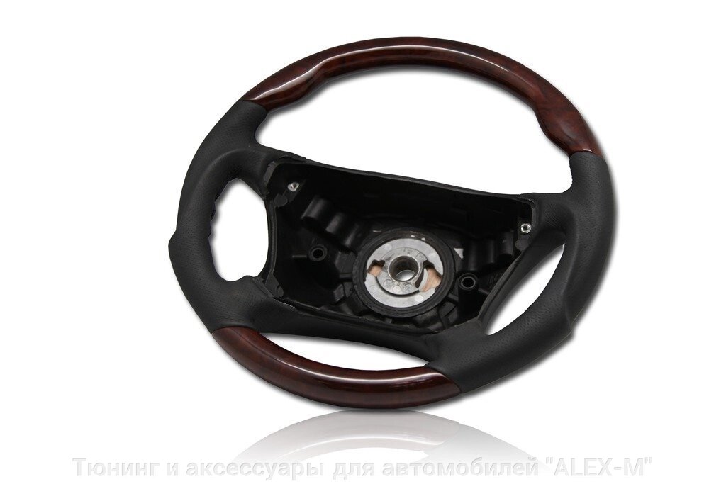 Руль чёрная кожа + тёмно-коричневое дерево анатомический для Mercedes w215 - выбрать