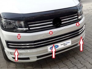 Накладки на решётку переднего бампера 6 ч. из нерж. стали (Турция) для Volkswagen Transporter T6 2015-2019 широкие