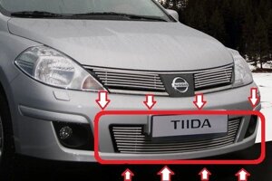 Декоративный элемент нижнего воздухозаборника переднего бампера d10 мм (1 элемент из 10 трубочек) для Nissan Tiida 2004-