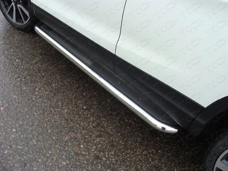 Пороги внешние площадки 60,3 мм из нержавеющей стали с листом (ТСС Россия) для Nissan Qashqai 2014- от компании Тюнинг и аксессуары для автомобилей "ALEX-M" - фото 1
