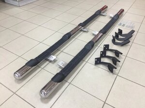 Пороги внешние трубы 76 мм со степами Magnum (Магнум) для Nissan Navara 2016-