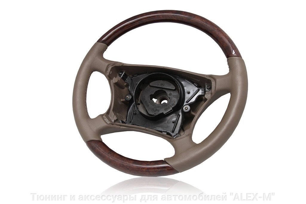 Руль бежевая кожа + тёмно-коричневое дерево без анатомии для Mercedes w215 от компании Тюнинг и аксессуары для автомобилей "ALEX-M" - фото 1