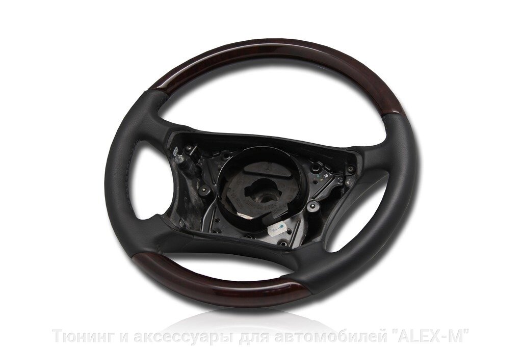 Руль чёрная кожа + тёмно-коричневое дерево без анатомии для Mercedes w220 от компании Тюнинг и аксессуары для автомобилей "ALEX-M" - фото 1