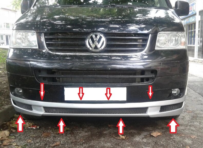 Юбка переднего бампера стекловолокно под окрас (Турция) для Volkswagen T5 2003-2009 от компании Тюнинг и аксессуары для автомобилей "ALEX-M" - фото 1