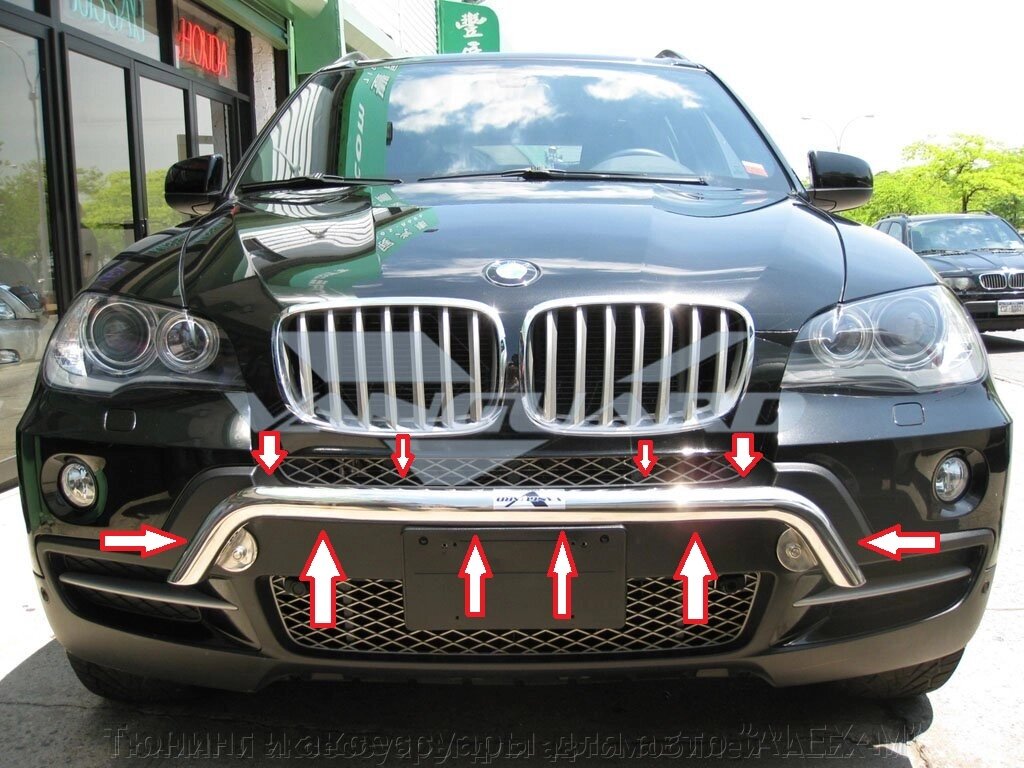 Защита переднего бампера 50 мм из нержавеющей стали с зубами для BMW X5 E70 от компании Тюнинг и аксессуары для автомобилей "ALEX-M" - фото 1