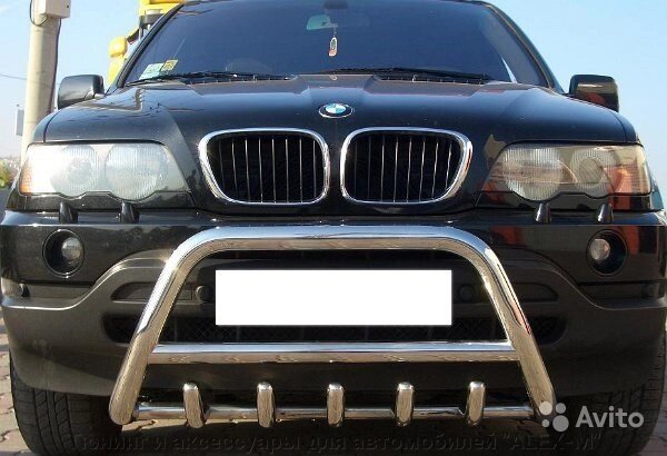 Защита переднего бампера кенгурятник высокий 60мм с зубами для BMW X5 E53 от компании Тюнинг и аксессуары для автомобилей "ALEX-M" - фото 1