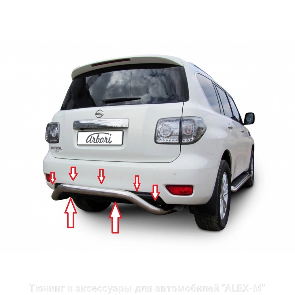 Защита заднего бампера труба одинарная подкова 76 мм из нержавеющей стали для Nissan Patrol Y62 2012-2014 от компании Тюнинг и аксессуары для автомобилей "ALEX-M" - фото 1