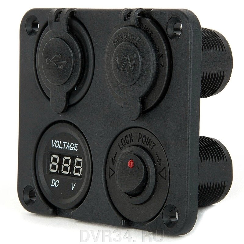 Блок 4 в 1 азу, вольтметр, прикуриватель, кнопка ##от компании## DVR34. RU - ##фото## 1