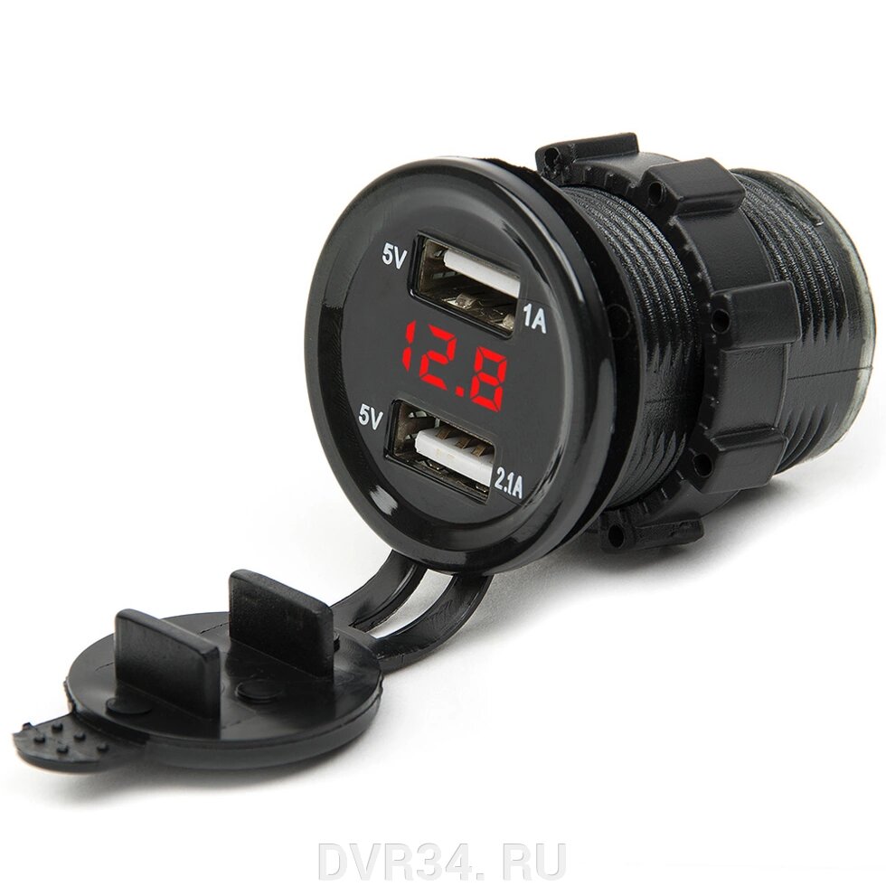 Вольтметр с USB зарядкой, круглый ##от компании## DVR34. RU - ##фото## 1