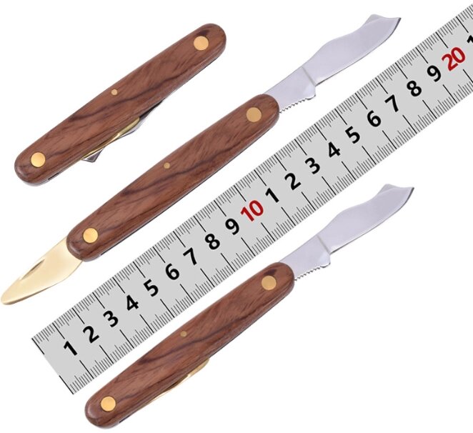 Нож окулировочный 19,6 см. Деревянная ручка от компании KSLV-приборы для сдерживания сельскохозяйственных животных и собак - фото 1