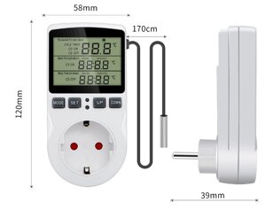 Терморегулятор WH58 в розетку, с выносным датчиком, таймер, ЖК дисплей