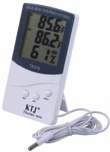 Термометр-гигрометр электронный цифровой TA-318 с выносным датчиком от компании KSLV-приборы для сдерживания сельскохозяйственных животных и собак - фото 1
