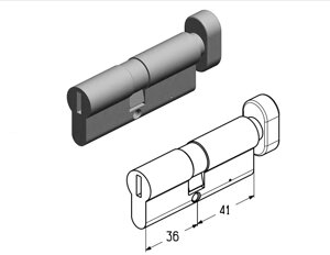 Цилиндровый механизм 36/41М мм замка встроенной калитки Alutech для секционных ворот Prestige и ProPlus, C-36/41М