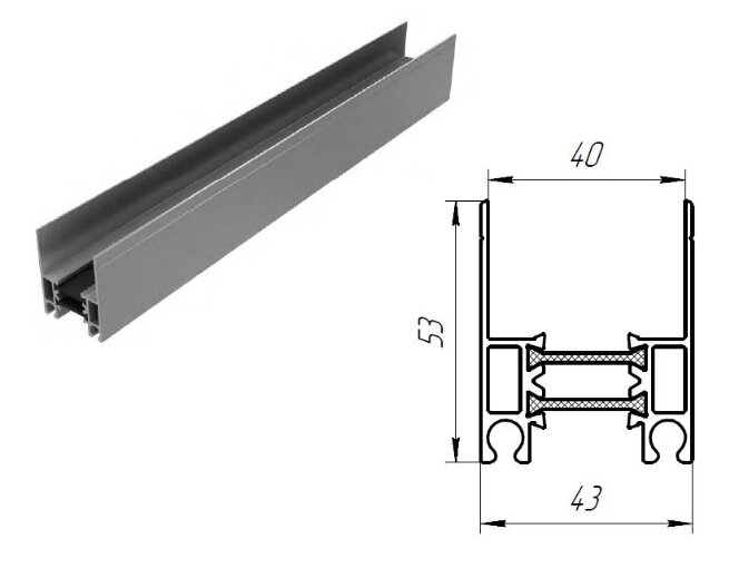 Нижний/верхний алюминиевый профиль с терморазрывом, DHPNT-06/061/M от компании Всем Ворота - фото 1