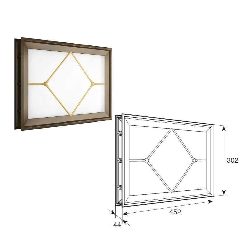 Окно DoorHan акриловое (коричн.) для панелей 40мм со структурой «ФИЛЕНКА» и двойным стеклом 452х302мм, DH85630 ##от компании## Всем Ворота - ##фото## 1