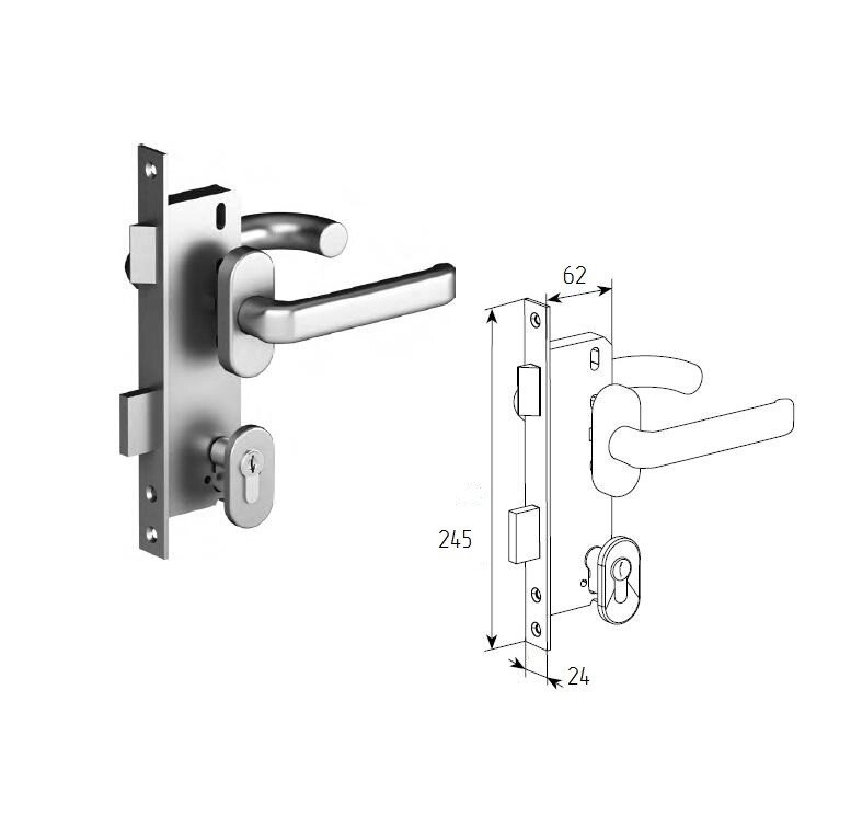 Комплект замка со штифтом на 8 мм для врезной левой калитки 25148 2nl